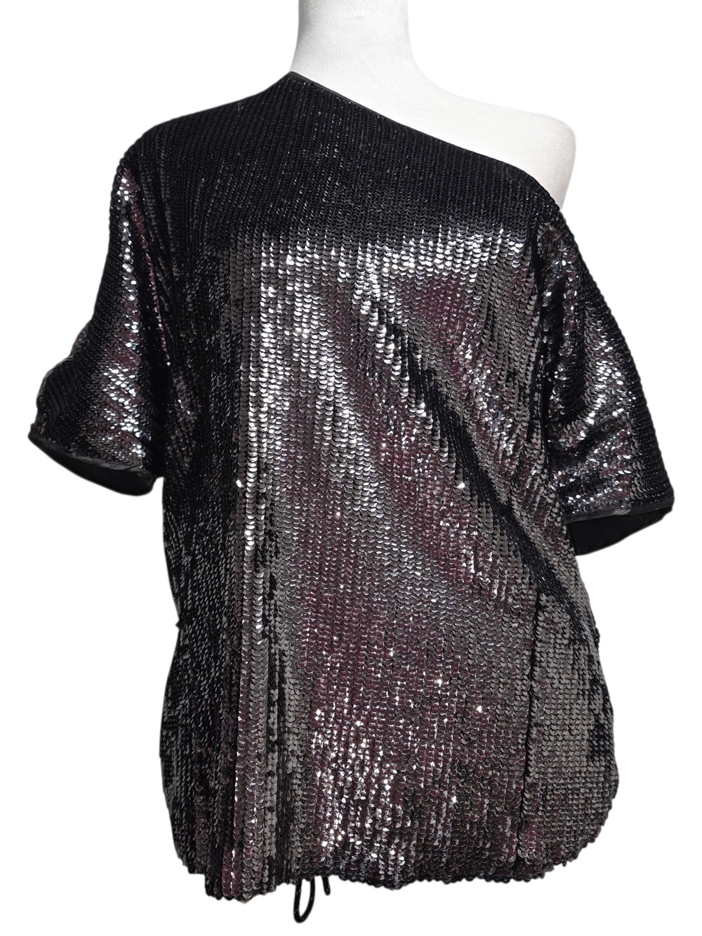 Amanda Uprichard One Shoulder Black Sequin Top Sz S Party Cocktail Glam